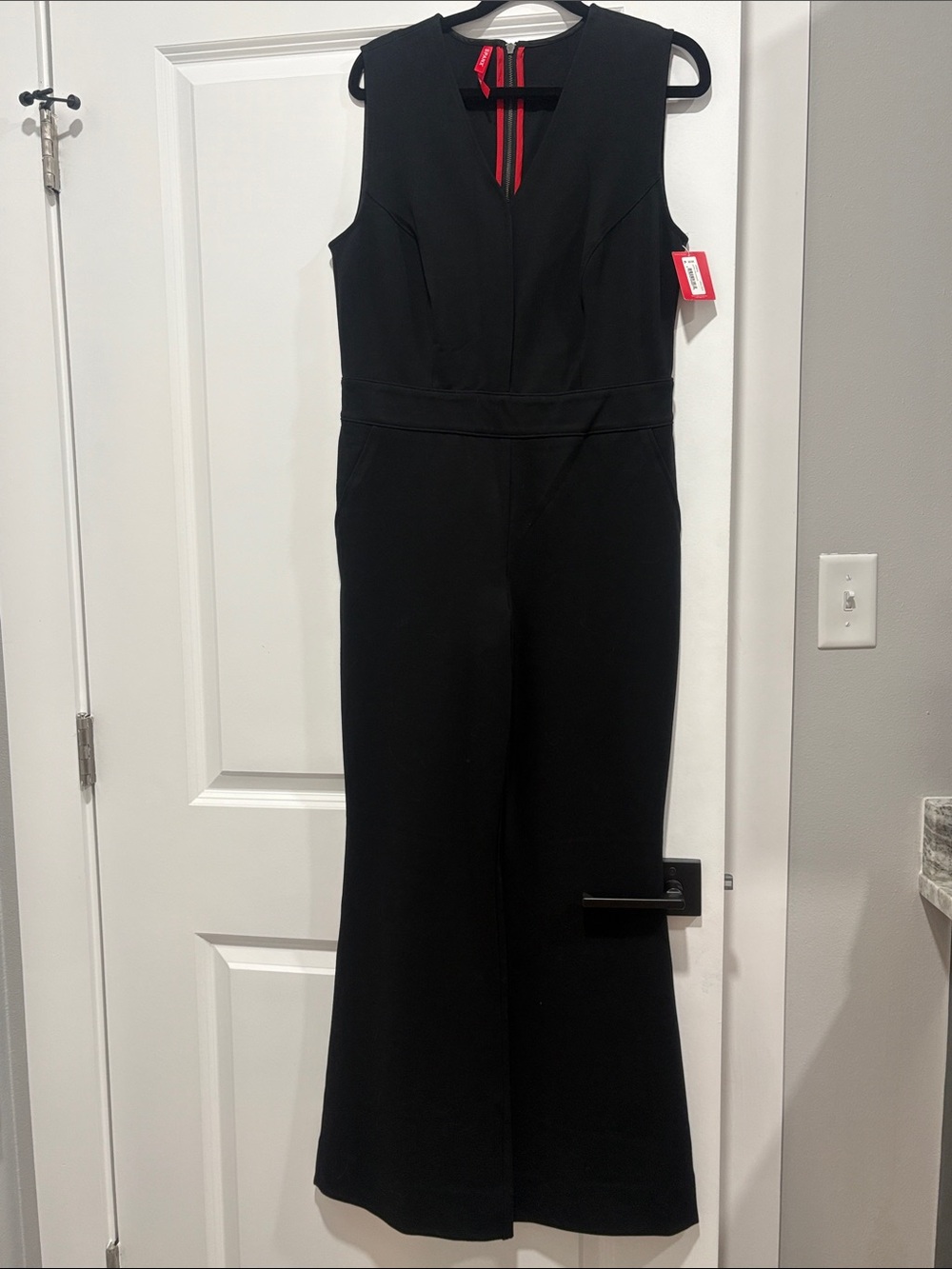 SPANX Black Sleeveless V-Neck Wide-Leg Romper Jumpsuit